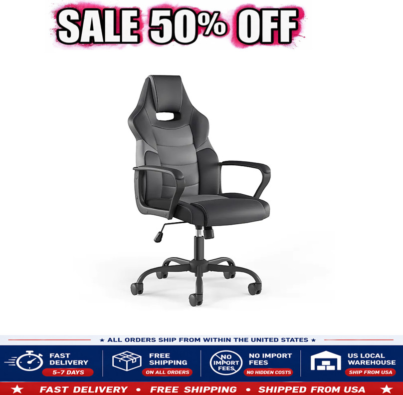 Staples Emerge Vector Luxura Faux Leather Ergonomic Gaming Chair, Black & Gray