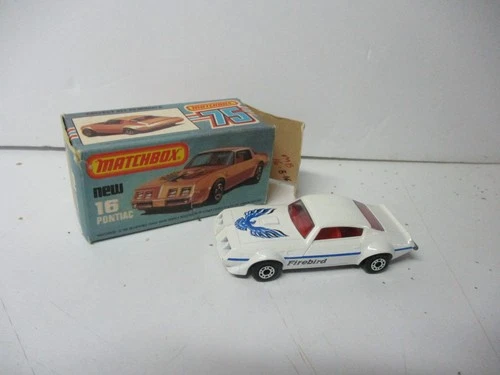 Matchbox Lesney Superfast SF16 Pontiac Firebird, WHITE, UNPAINTED BASE, boxed