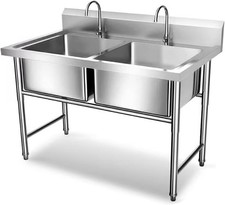 Double Bowl Commercial Sink Freestanding Stainless Steel Sink