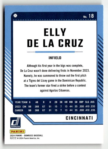 2024 Donruss #18 Elly De La Cruz Red and Blue - Picture 2 of 2