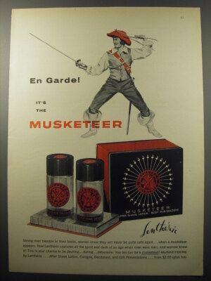 1955 Lentheric Musketeer After Shave Lotion and Cologne Ad - En Garde!