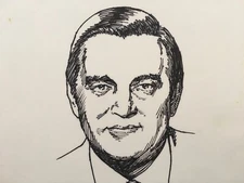 ORIGINAL POLITICAL WALTER MONDALE PEN AND INK ILLUSTRATION ART SKETCH DRAWING