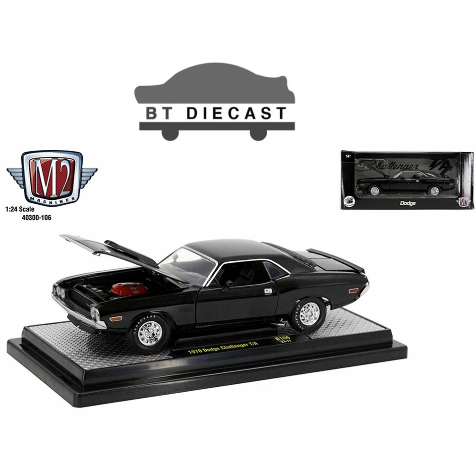 M2 MACHINES 1970 DODGE CHALLENGER T/A 1/24 DIECAST MODEL CAR BLACK 40300 106 A - Image 2 of 2