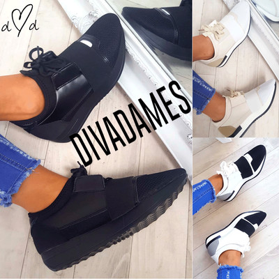 DIVADAMES Womens Flat Lace Up Canvas Trainers Shoe-BK63