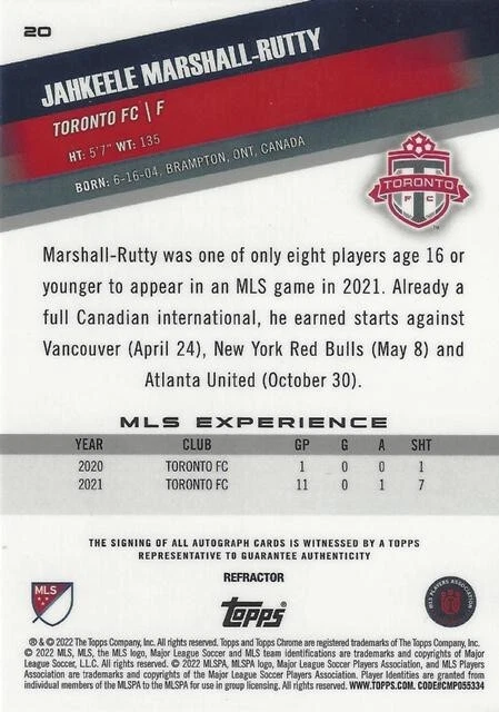 2022 Topps Chrome Major League Soccer Base Common Autographs Auto - MLS - Image 4 of 4