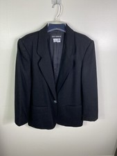 Sag Harbor women s vintage pure wool single buttoned blazer pockets Sz 14 black