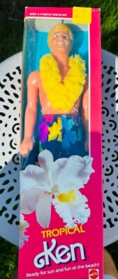 Barbie Tropical Ken Doll 1985 Vintage Mattel 1020 Swim Trunks & Lei Retro NIB
