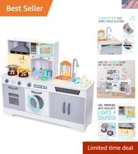 Lil’ Jumbl Kids Wooden Kitchen Set, Pretend Working Sink with Real Running Wa...