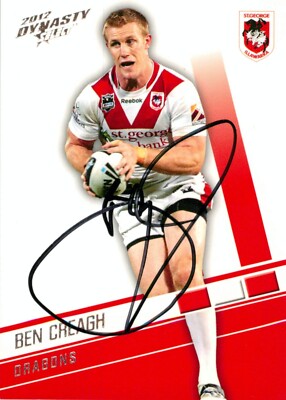 Signed 2012 St George Illawarra Dragons NRL Select Dynasty Card - Ben Creagh