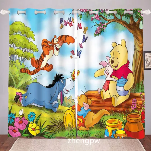 Paar dicke Thermo-Verdunkelungsvorhänge Winnie Puuh Cartoon Ring oben Ösen UK - Bild 8 von 28