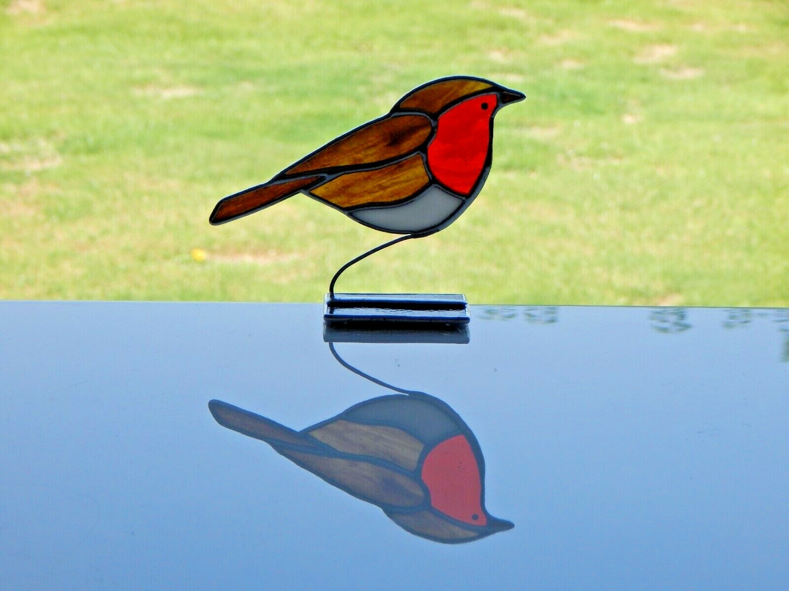 Stained Glass Freestanding Robin British Bird Suncatcher Gift/Home