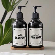 500ml Bath Soap Dispenser 3 Labels Empty Pump Liquid Lotion Gel Bottle Tray Hook