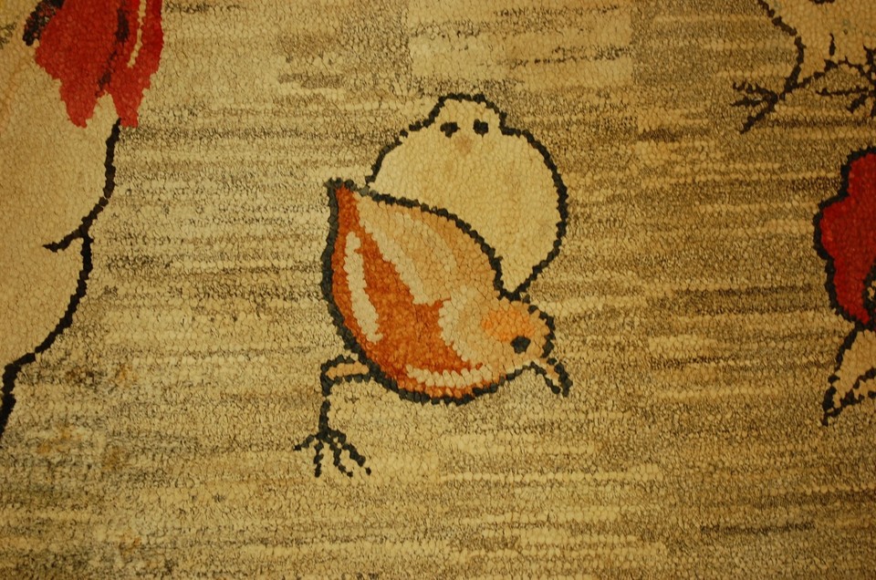 c1900's ANTIQUE FOLK ART AMERICAN HOOKED RUG 6'x 8'10