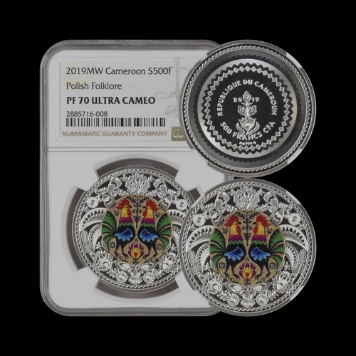 CAMEROON. 2019, 500 Francs, Silver - NGC PF70 - Top Pop 🥇 Polish Folklore 🐓