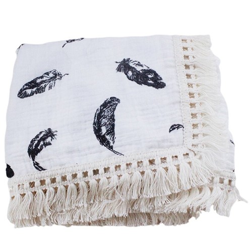 Baby Tassel Swaddle Wrap 2 Layer Soft Cotton Receiving Blanket Muslin Quilt - Afbeelding 5 van 11