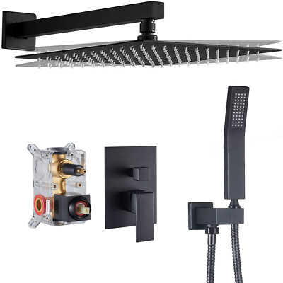 Rainfall Shower Faucet System Matte Black Set 8-inch With 2-Function Mixer Valve