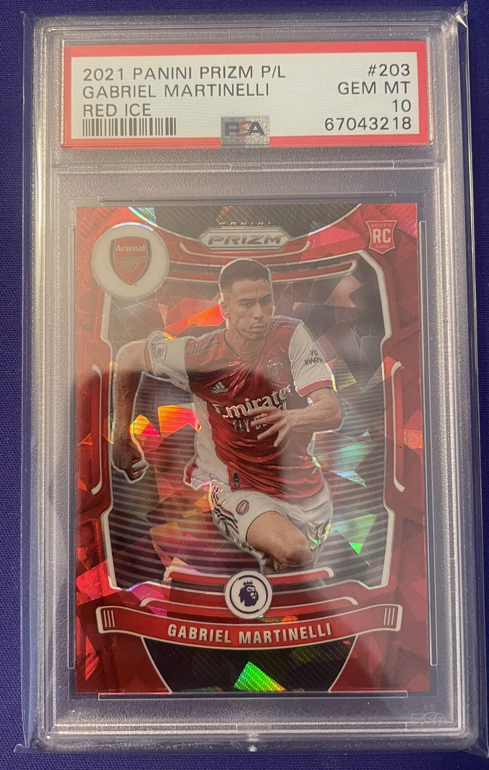 2021-22 Prizm Premier League Gabriel Martinelli Red Ice Rookie RC #203 PSA 10