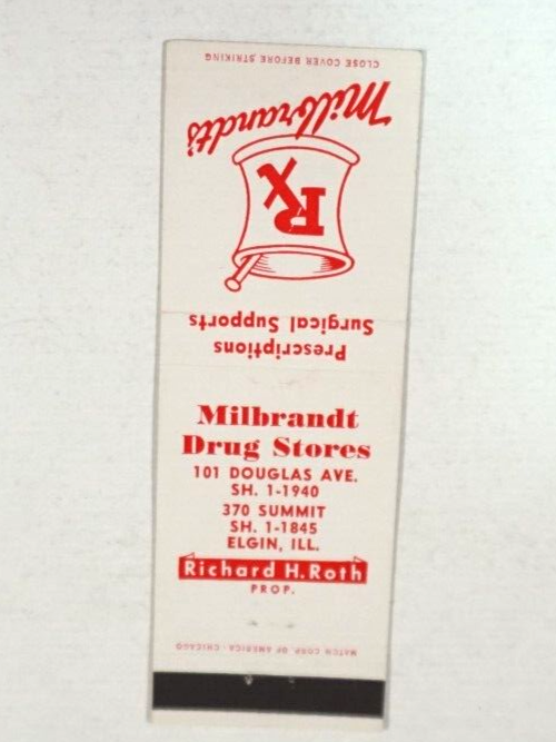 Matchbook Milbrandt Drug Stores Elgin IL Richard Roth Surgical Supports