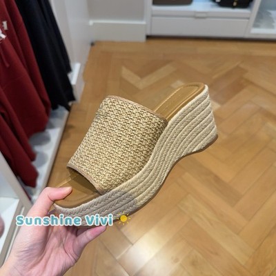 NEW COACH Women Phoebe Platform Sandal CEE80 Natural Raffia upper