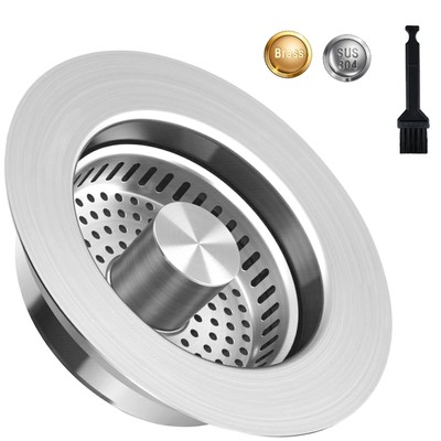 Kitchen Sink Drain Strainer & Pop-up Sink Stopper, 3-in-1 Upgraded Universal ...