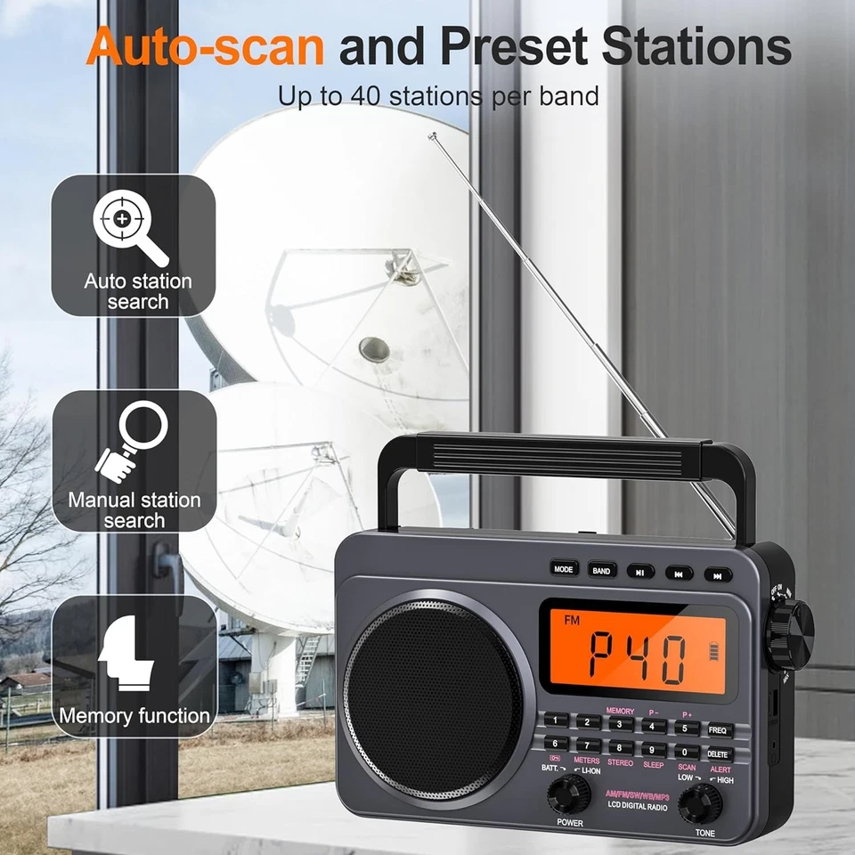 Portable Radio with Best Reception, 4000mAh Rechargeable Digital Radio AM FM ... - Image 3 of 3