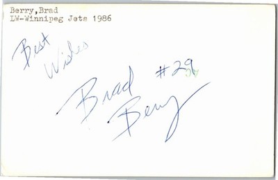 1980's -Brad Berry- Signed/Autograph/Auto Postcard Winnipeg Jets NHL