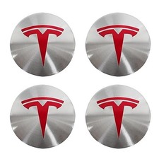 56mm Tesla Wheel Center Cap Decals Emblems Sticker Red Silver Set Model 3 Y X S