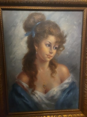Gaetano Vitale Oil on Canvas Romantic Woman Portrait Signed Framed Art