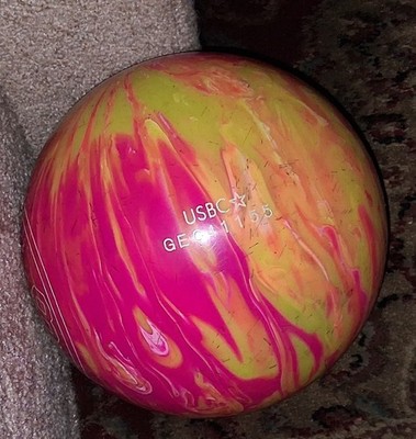 DV8 Misfit Bowling Ball 14 Lb Yellow Pink Swirl Good Used