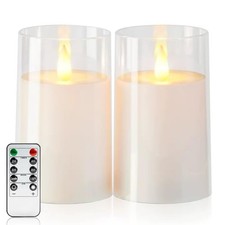 3" 5" White Flameless Candles with Remote and Timer, Realistic Flickering Bat...