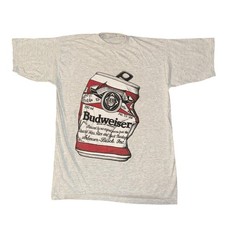Vintage Budweiser T Shirt Size L Grey 90s Beer Promo King Of Beers Can Graphic