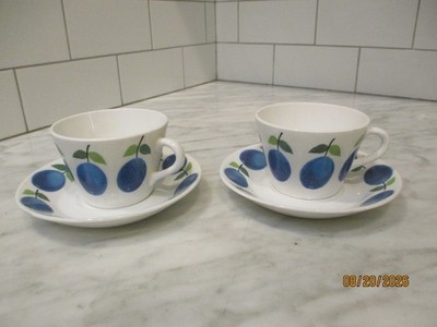 (2) Gustavsberg PRUNUS Cup & Saucer Sets by Stig Lindberg Sweden MCM