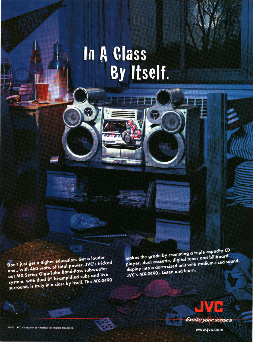 Vintage 2001 JVC MX-GT90 Giga-Tube Print Ad Boombox Stereo Shelf