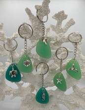 Sealife theme Handmade Sea Glass Key Chain Key Ring Charm Mermaid Starfish Whale