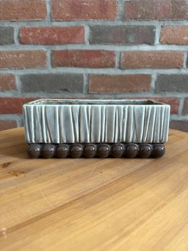 McCoy Pottery Bubble Bottom Bamboo Rectangular Planter in Green and Brown