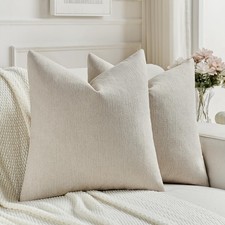 FUTEI Beige Chenille Decorative Throw Pillow Covers 20x20 Inch Set of 2 Soft Coz