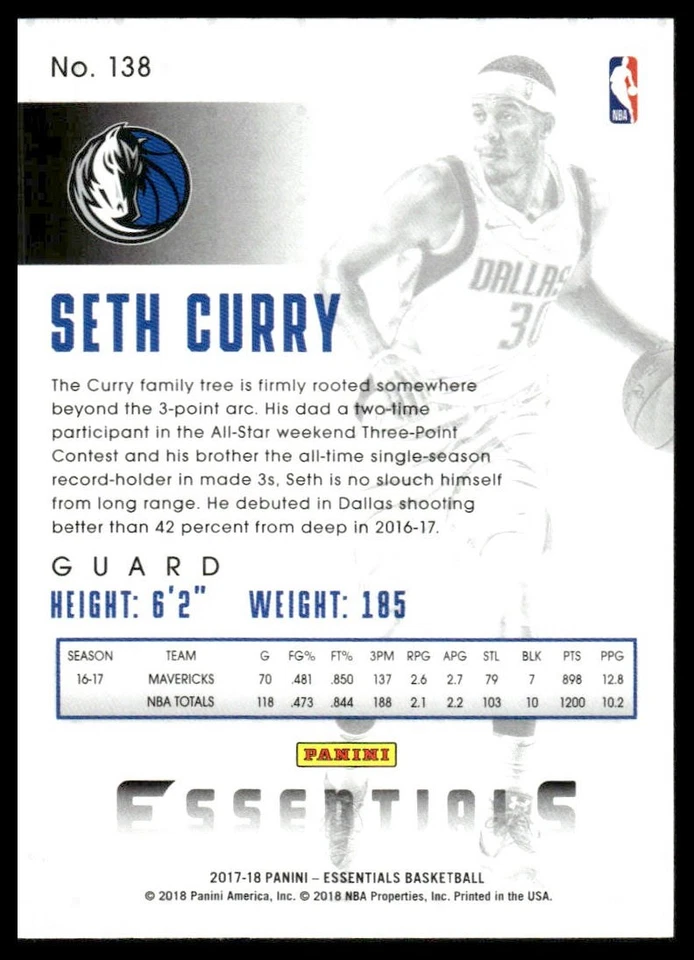 2017-18 Panini Essentials #138 Seth Curry Retail - Image 2 of 2