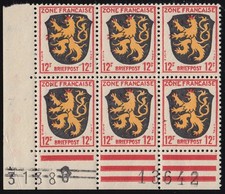 6 ax Wappen 12 Pf. - korrigierte Bogennummer im Eckrand-6er, postfrisch **
