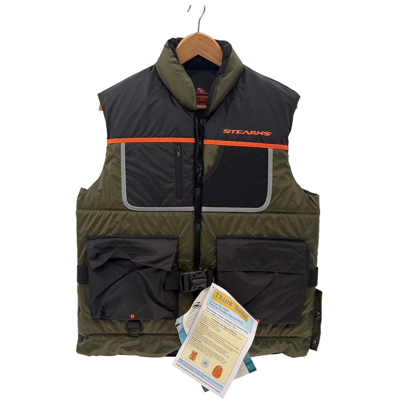 Stearns Fishing Vest Floatation Men Size Medium Green Outdoor New