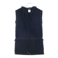 CHANEL Logo Embroidered Sleeveless Knit Dress Black P51318K06563 Women Used 46af