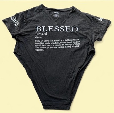   Black Blessed definition tee with white text. 