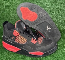 Air Jordan 4 Retro Red Thunder Shoes Black GS Size 7Y Used 408452-016
