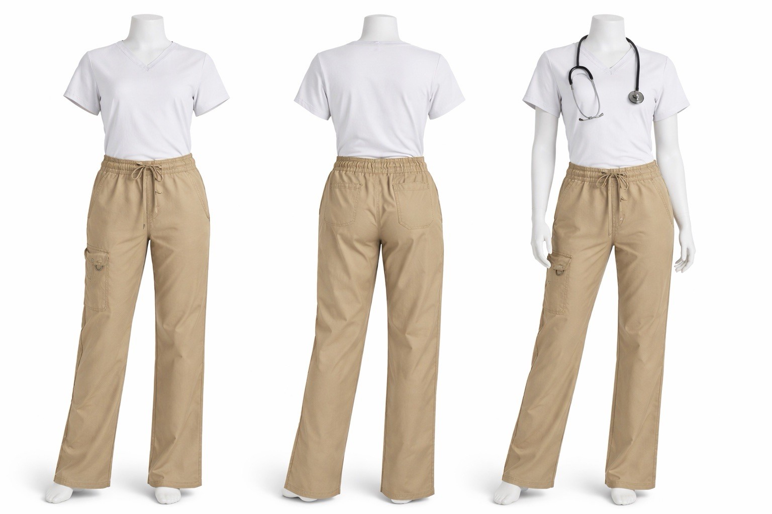 Women M Beige Khaki Drawstring Elastic Waist Cargo Pocket M