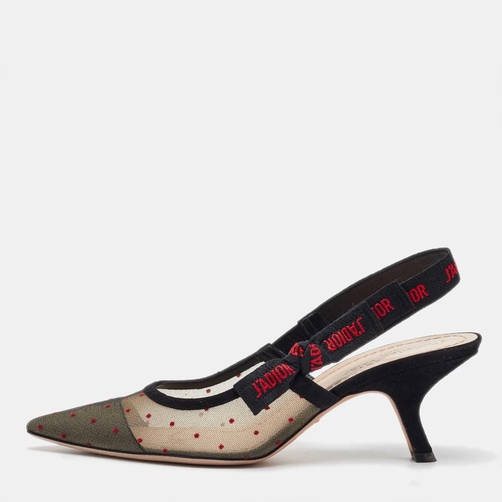 Sandales Dior noires à pois maille et daim J'adior bout pointu pointure