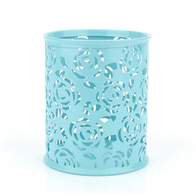 Office Desk Hollow Rose Flower Pattern Pen Pencil Pot Holder Container Organ SET