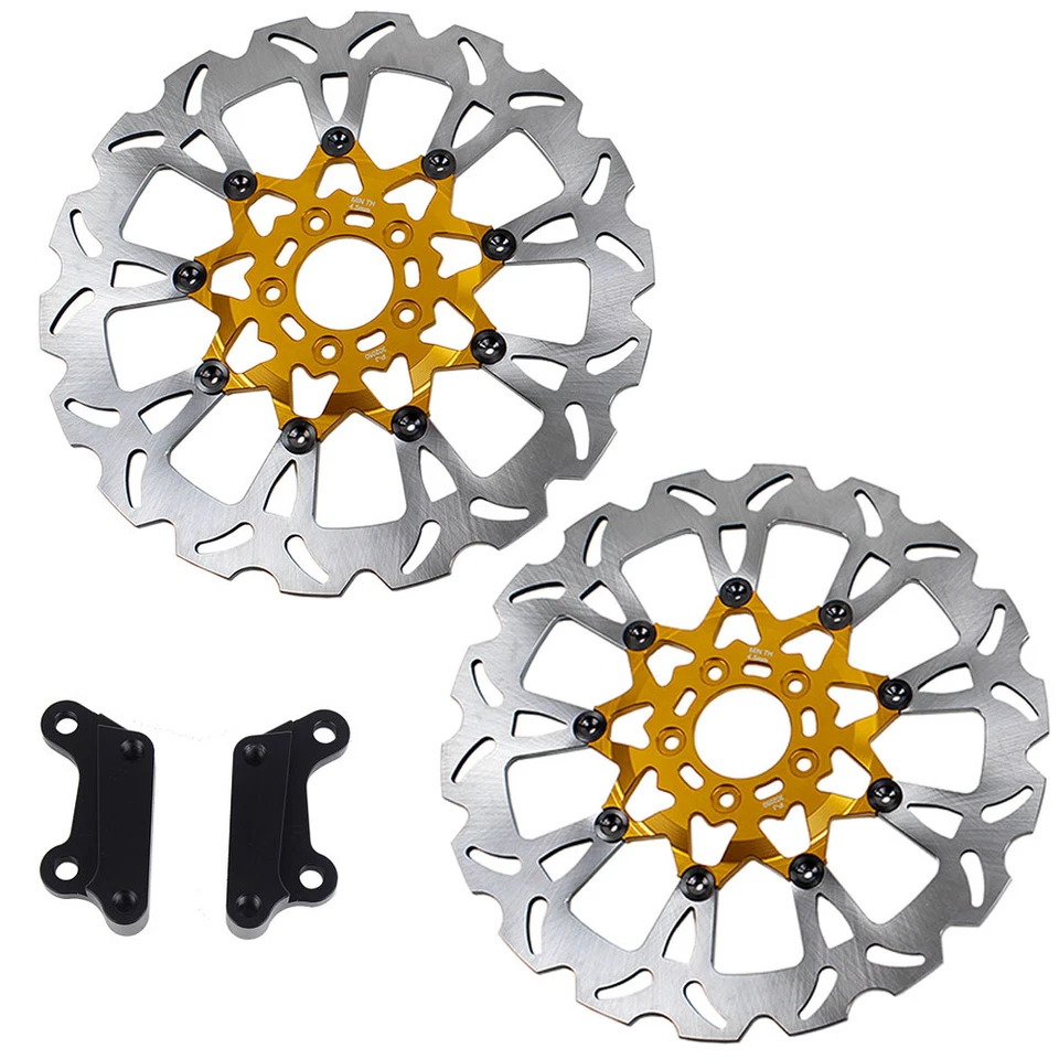 2PCS 14" Gold Floating Front Brake Rotor for Harley 2020-25 Low Rider ST FXLRS Foto 3 de 4