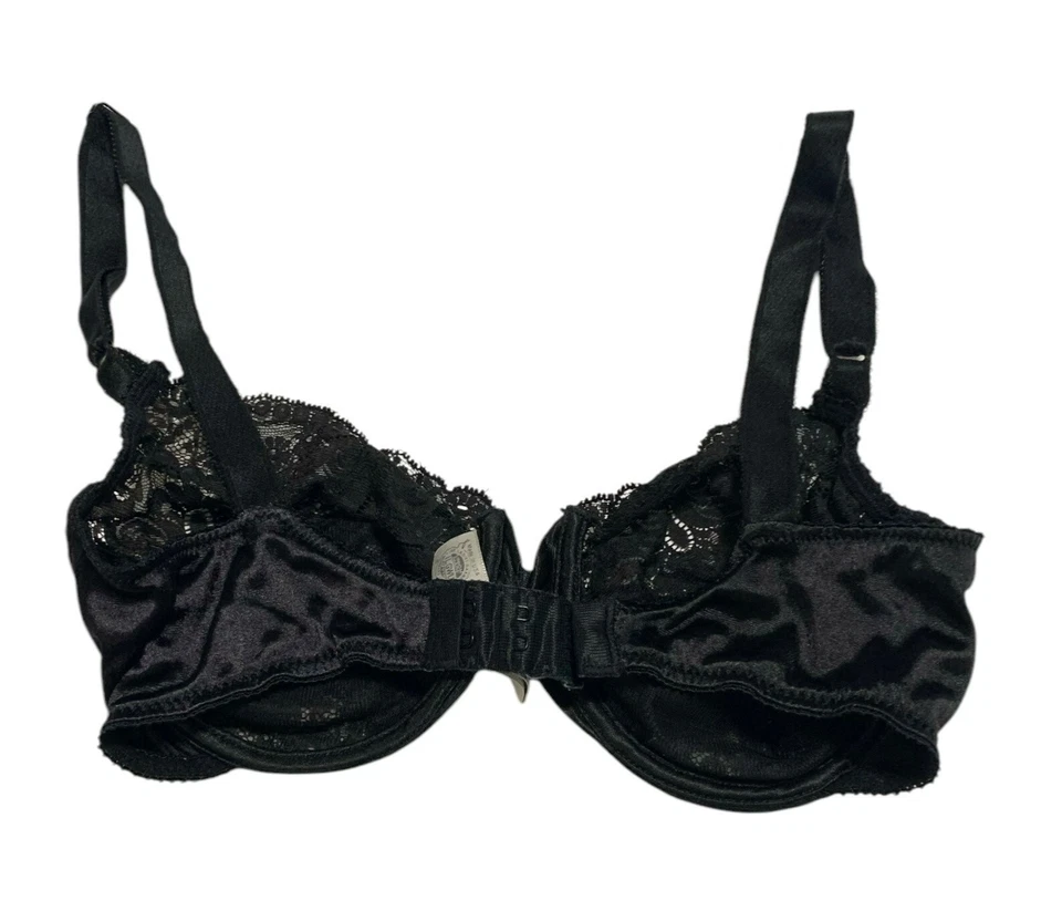 Sutiã Oscar De La Renta renda preto 32D vintage náilon/elastano com aro transparente EUA - Imagem 2 de 4