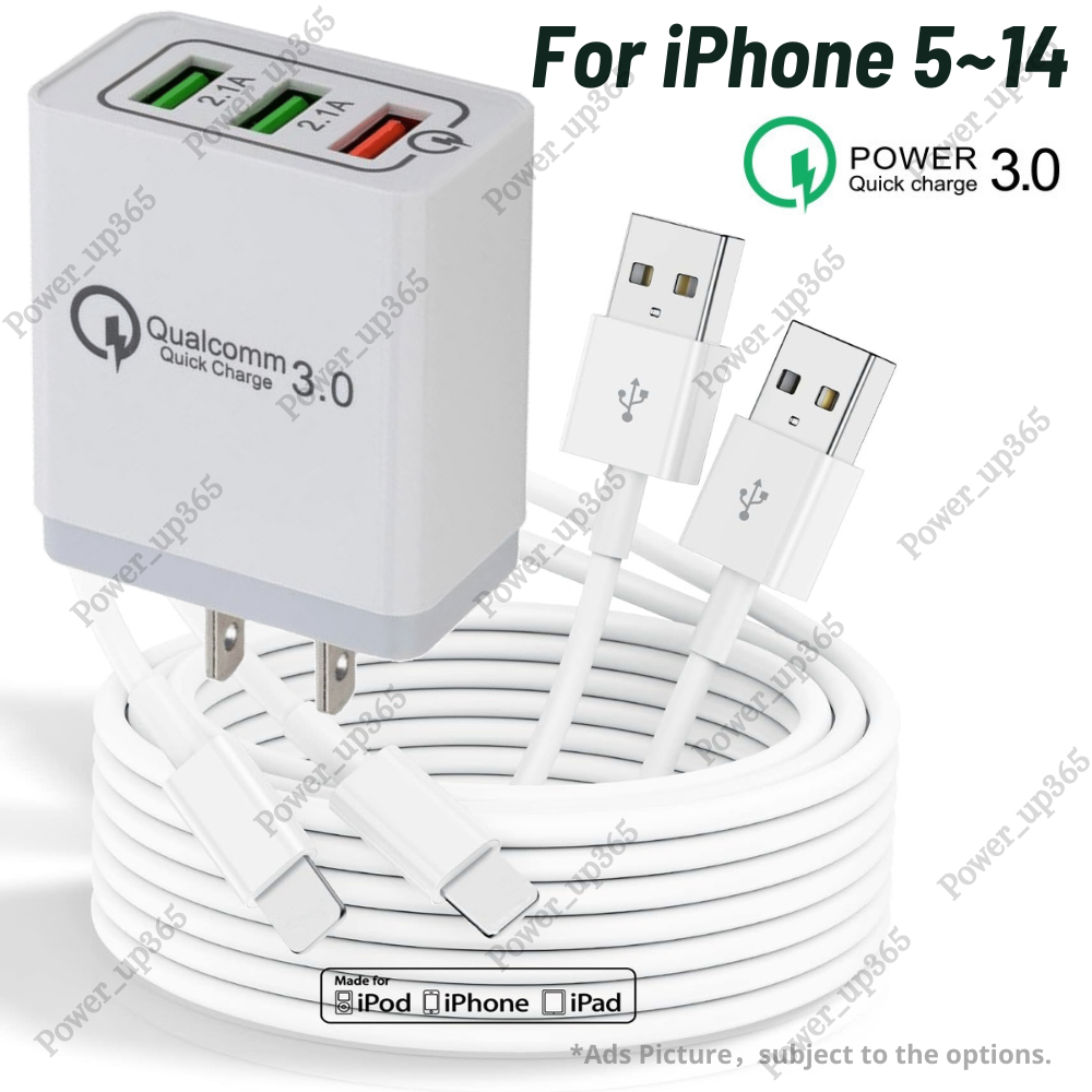 For iPhone 6 7 8 11 12 13 14 Power Adapter Block Fast Charger USB Charging Cable