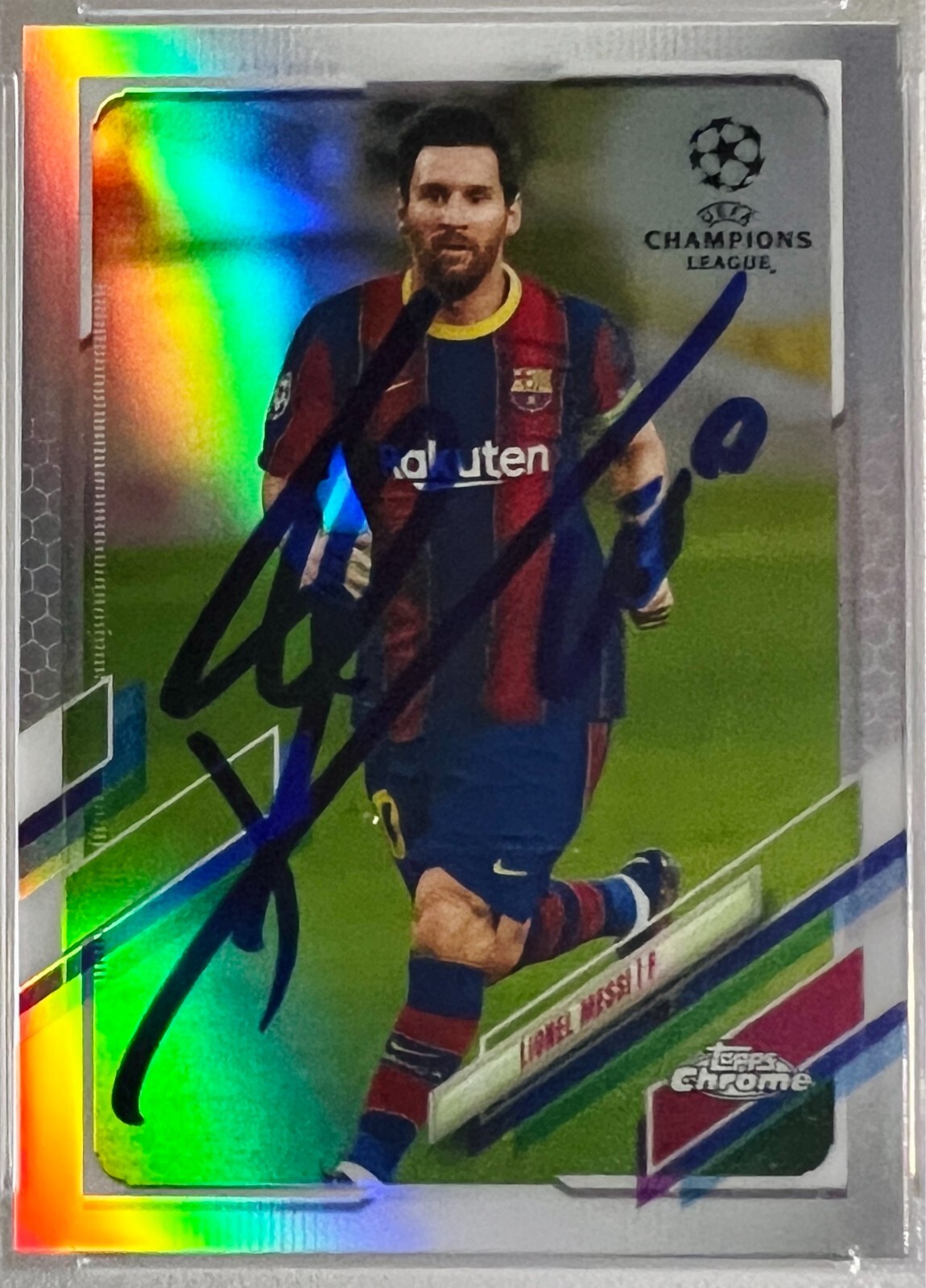 2020 Topps Chrome Refractor UCL Signed Lionel Messi FC Barcelona #1 PSA/DNA view 2