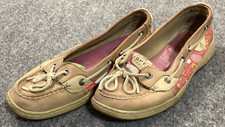 Sperry Shoes Womens 8 Leather Boat Top Sider Boat Angelfish Pink Floral Tan